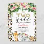 Floral She's Two Wild Cheetah Print Birthday Invitation (Front/Back)