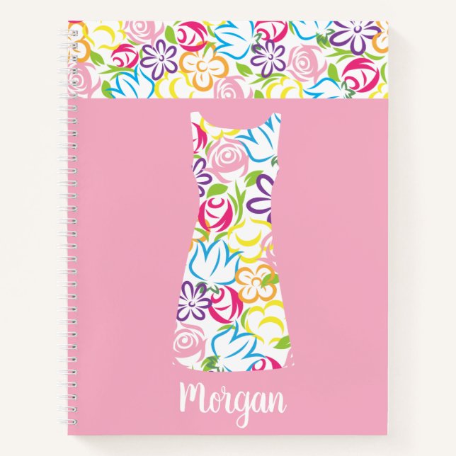 Floral Shift Dress Personalized Spiral Notebook (Front)