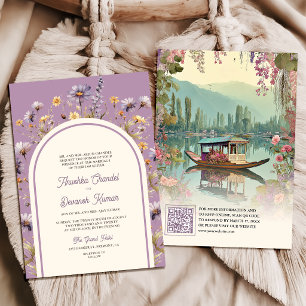 Floral Shikara Kashmir Dal Lake Indian Wedding Invitation