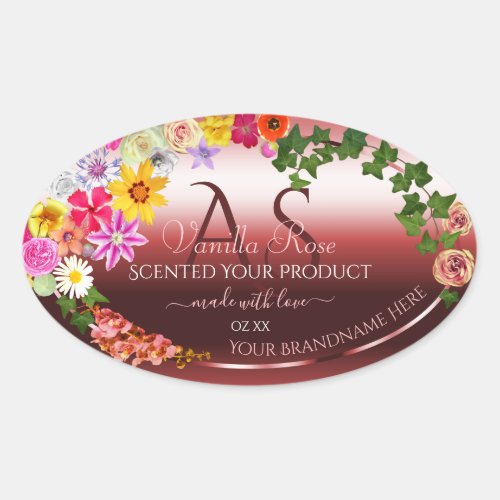 Floral Shimmery Red Product Labels Modern Monogram