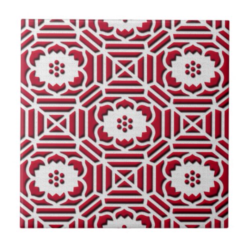 Floral Shokkoumon japanese pattern dark red Tile