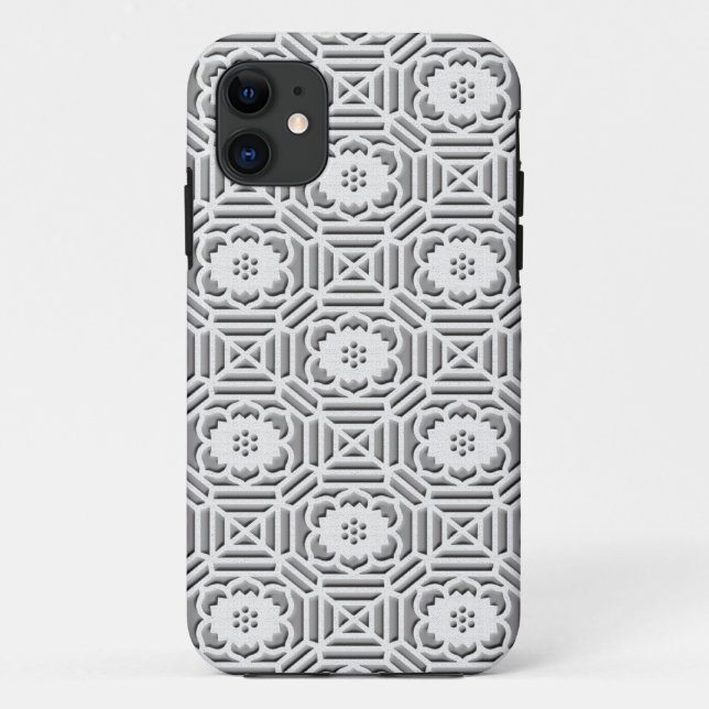 Floral Shokkoumon japanese pattern grey Case-Mate iPhone Case (Back)