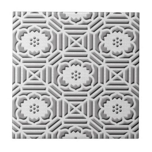 Floral Shokkoumon japanese pattern grey Tile