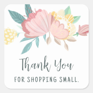 Floral Shopping Small Thank You Square Sticker