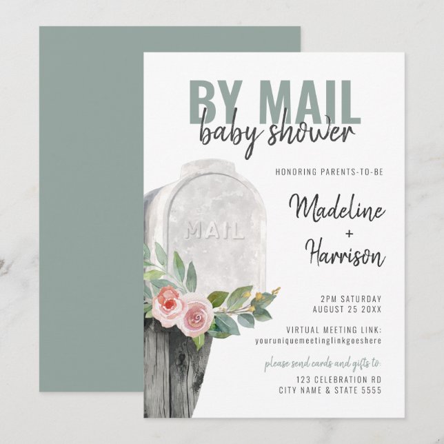Floral Shower by Mail Virtual Long Distance Green Invitation (Front/Back)