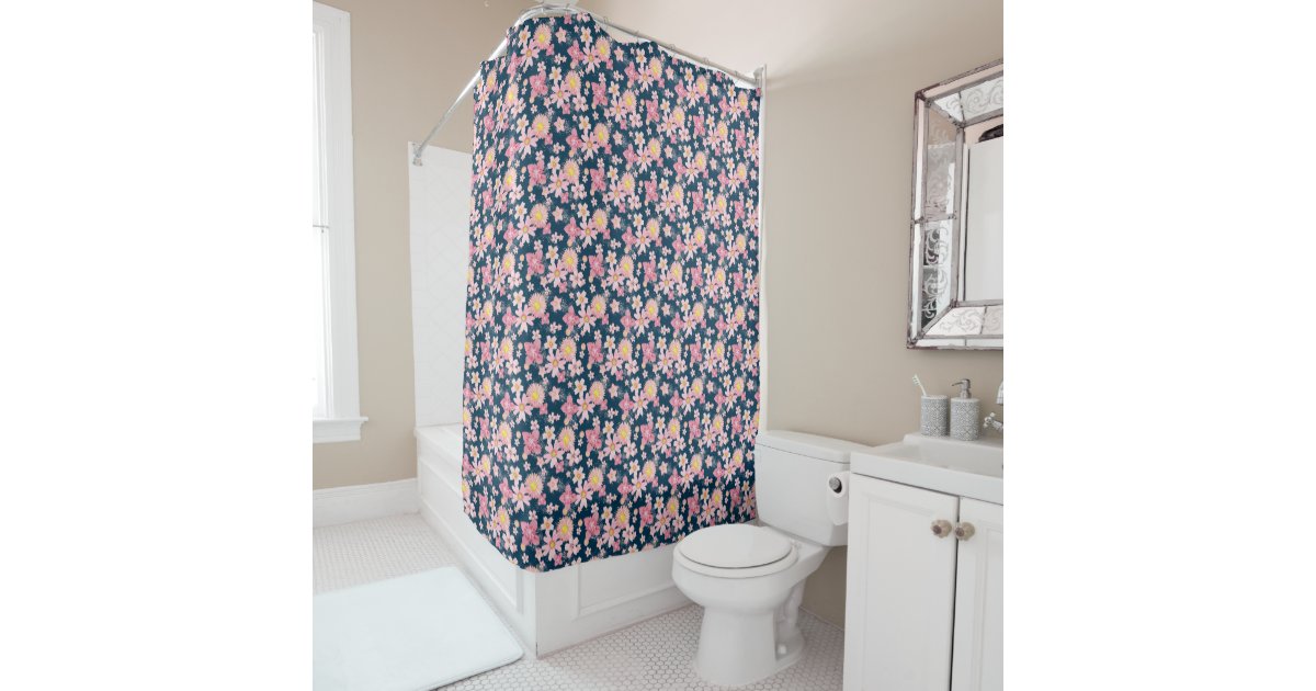Floral Shower Navy Blue Shower Curtain Zazzle