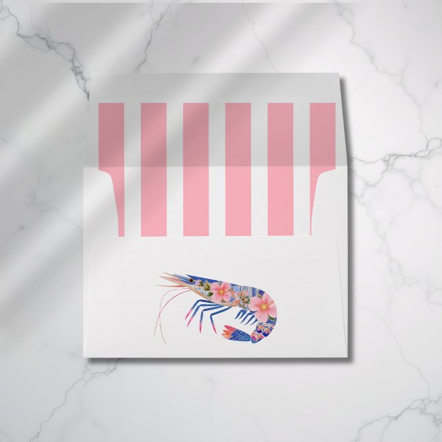 Floral Shrimp Coastal Nautical Wedding Invitation Envelope (Floral Shrimp Coastal Nautical Wedding Invitation Envelope)