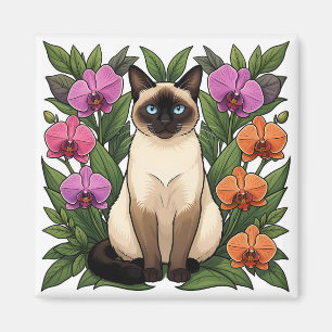floral siamese cat magnet