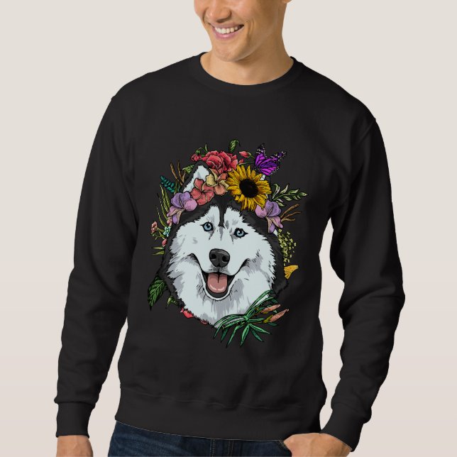 Floral Siberian Husky Dog Spring Nature Siberian H Sweatshirt (Front)