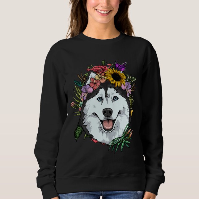 Floral Siberian Husky Dog Spring Nature Siberian H Sweatshirt (Front)