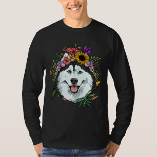 Floral Siberian Husky Dog Spring Nature Siberian H T-Shirt