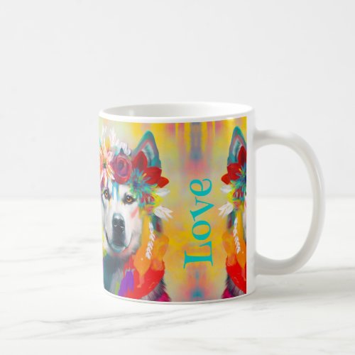 Floral Siberian Husky painting   Coffee Mug