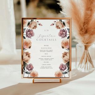 Floral Signature Cocktail Wedding Welcome Poster
