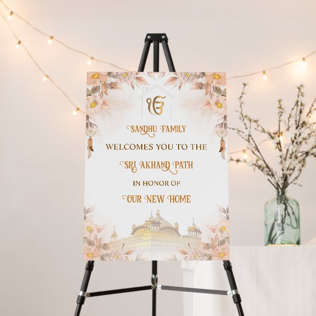 Floral Sikh Akhand Path Housewarming Welcome Sign (In Situ (Stand))