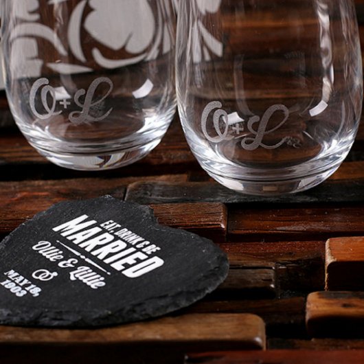 Floral Silhouette Box Set with Glasses & Coasters (Glass Detail)