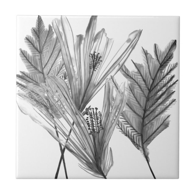 Floral Silhouette - Grey Ceramic Tile (Front)