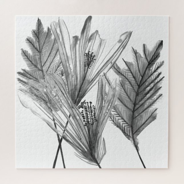 Floral Silhouette - Grey Jigsaw Puzzle (Horizontal)