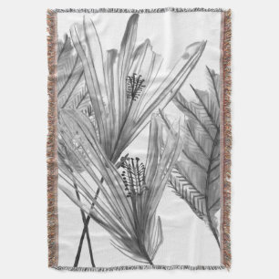 Floral Silhouette - Grey Throw Blanket