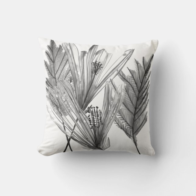 Floral Silhouette - Grey Throw Pillow (Front)