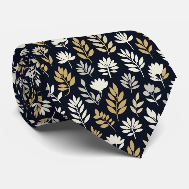 Floral Silhouette Pattern Neck Tie (Rolled)