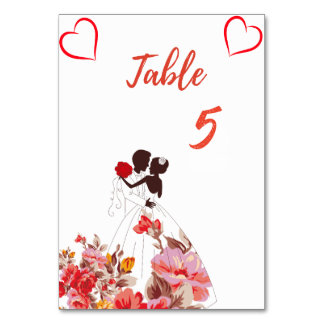 Floral Silhouette Wedding Table Number