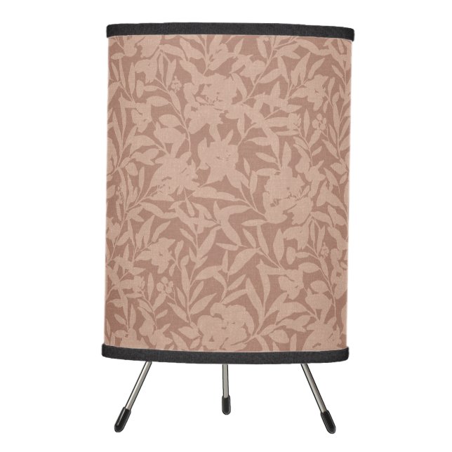Floral silhouettes mocha mousse monochrome brown tripod lamp (Front)
