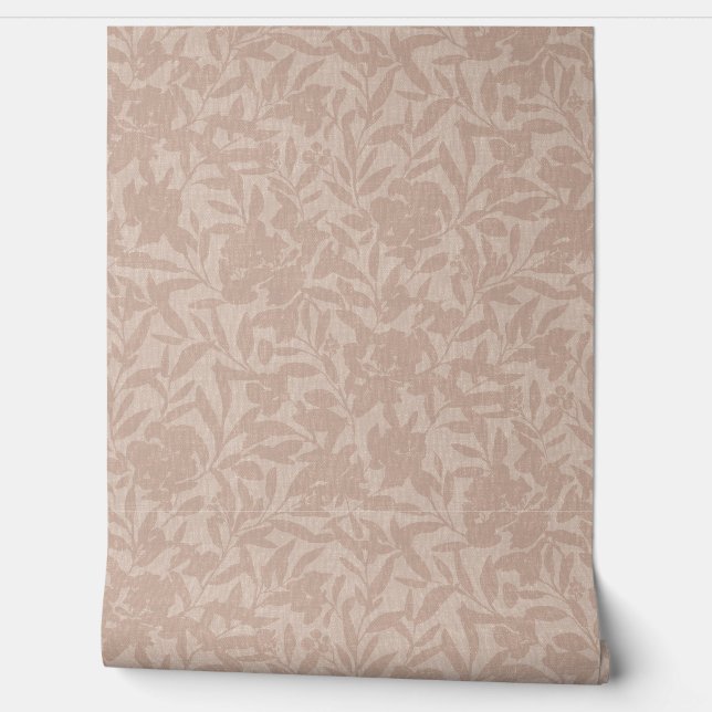 Floral silhouettes mocha mousse warm tan wallpaper  (Unrolling)