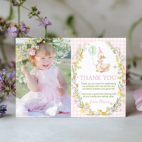 Floral Silly Goose Cute Pink Girl Birthday Photo