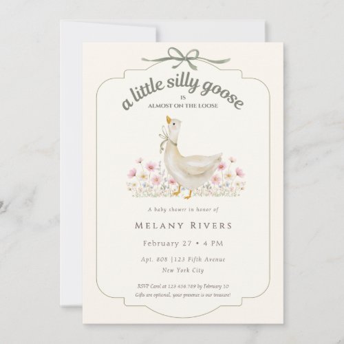 Floral Silly Goose on the loose Sage Baby Shower Invitation
