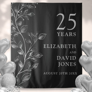 Floral Silver 25th Anniversary Photo Backdrop
