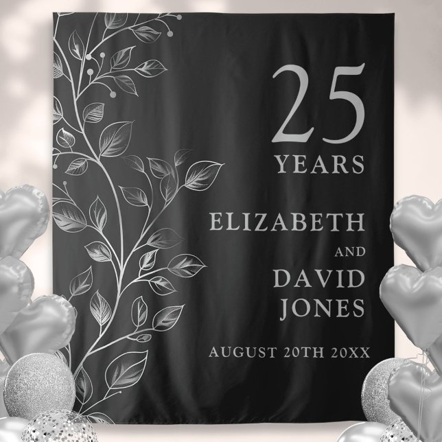 Floral Silver 25th Anniversary Photo Backdrop (Floral Silver 25th Anniversary Photo Backdrop)