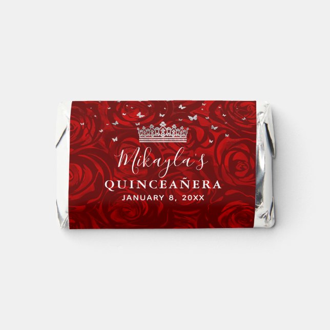 Floral Silver and Red Quinceanera Chocolate Hershey's Miniatures (Front)