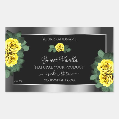 Floral Silver Black Product Labels Yellow Roses