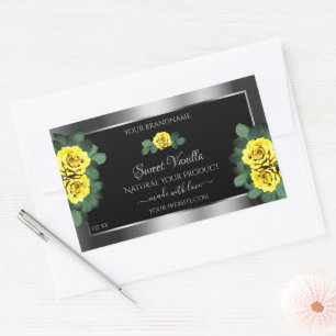 Floral Silver Black Product Labels Yellow Roses