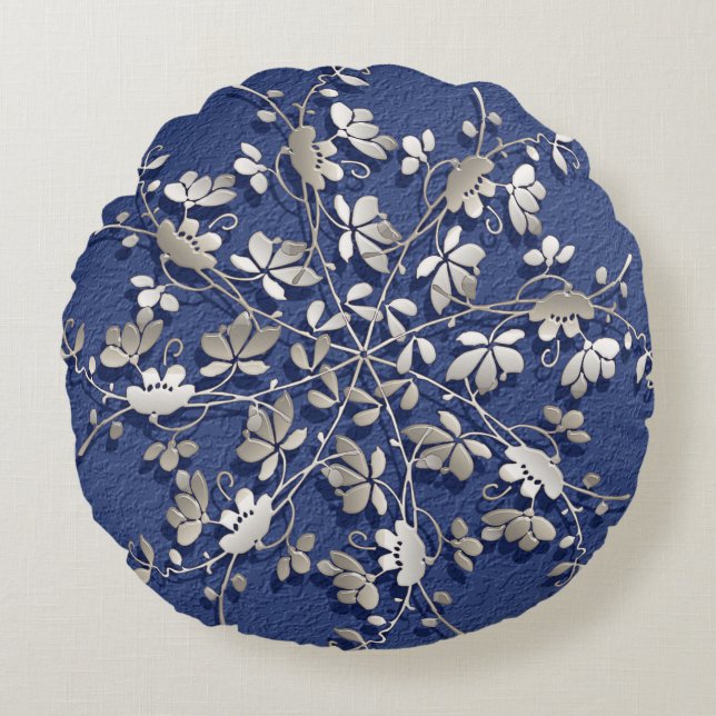 floral silver element round pillow (Front)