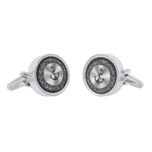 Floral silver frame with black anchor cufflinks