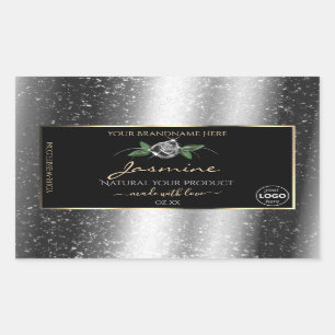 Floral Silver Glitter Black Product Labels Logo