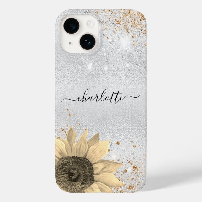 Floral silver glitter rustic name Case-Mate iPhone case (Back)