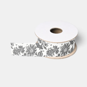 Floral Silver Gray White White Metallic Favor Gift Grosgrain Ribbon
