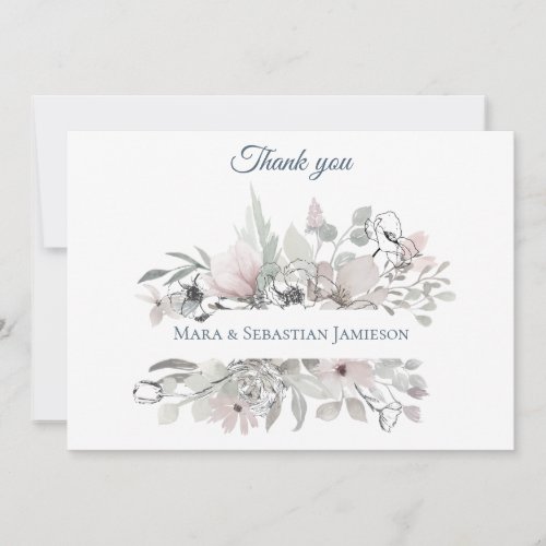 ~* Floral Silver Pink AR17 Elegant Trendy Wedding Thank You Card