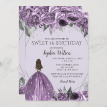 Floral Silver Purple Spakle Dress Sweet 16  Invita Invitation