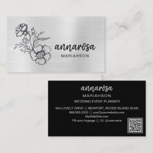 *~* Floral Silver QR LOGO PHOTO Elegant Flower Business Card