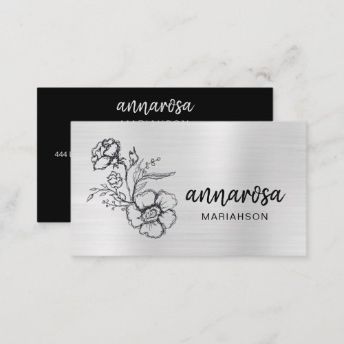  Floral Silver QR LOGO PHOTO Elegant Flower  Business Card