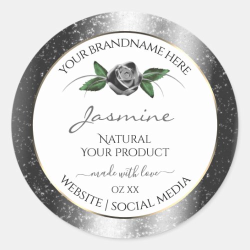 Floral Silver White Product Labels Sparkle Glitter