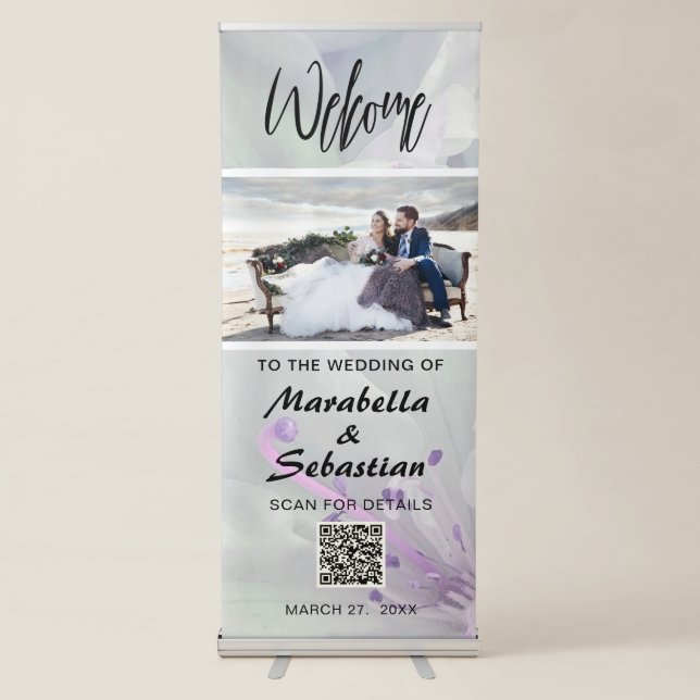 *~* Floral Simple Azalea QR code Wedding Welcome Retractable Banner (Front)