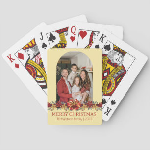 Floral Simple Elegant Family Christmas Photo Poker Cards