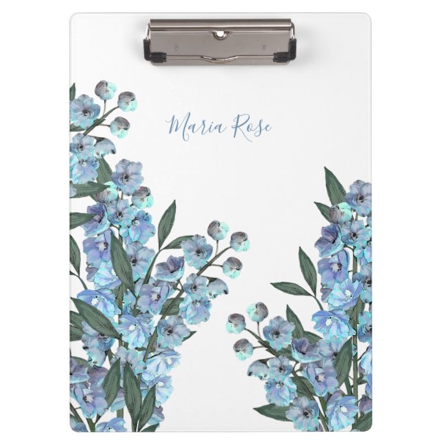 Floral Simple Elegant Garden Blue Delphinium  Clipboard (Front)