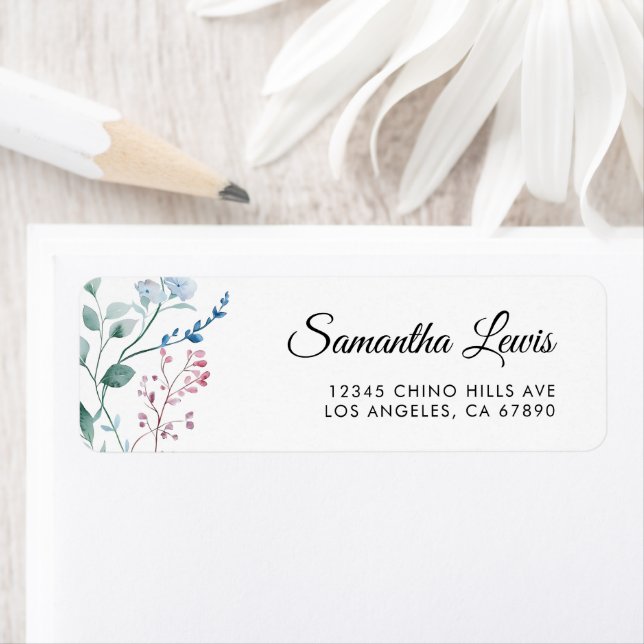 Floral Simple Elegant Script Return Address Label (Insitu)