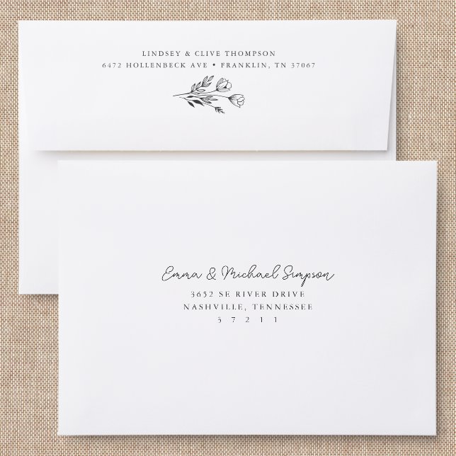 Floral Simple Handwritten Back Addressed Envelopes (Linen)