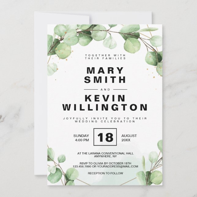 Floral Simple Rustic Eucaliptus Greenery Wedding Invitation (Front)